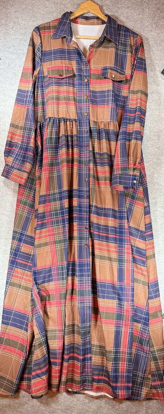 Plaid Button-Front Maxi Shirt Dress - Picture 2 of 4